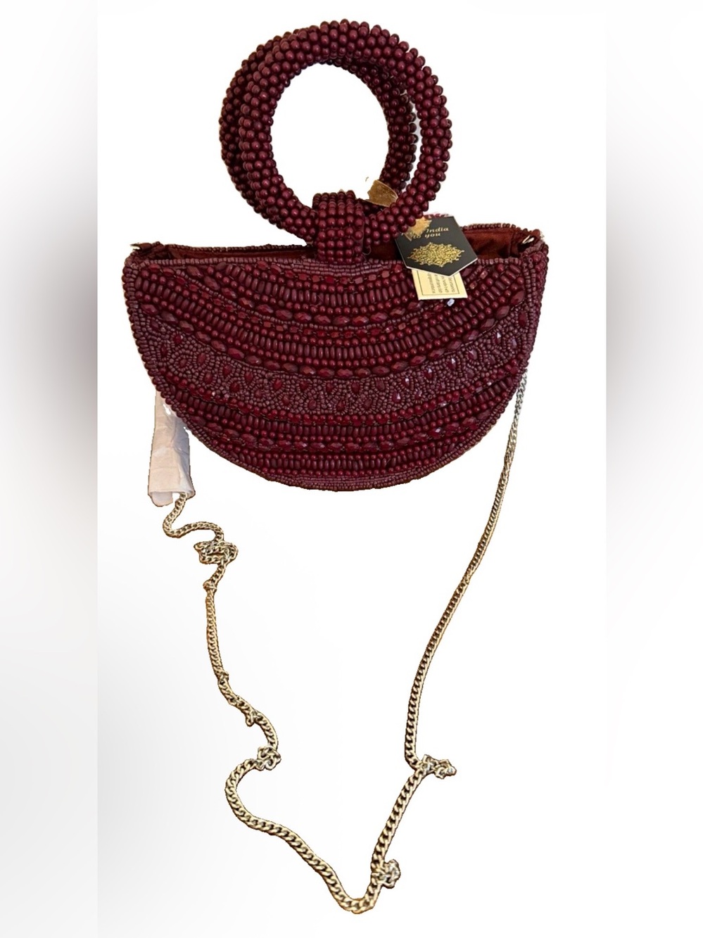 Beaded Burgundy Half Moon Handbag & Clutch NWT